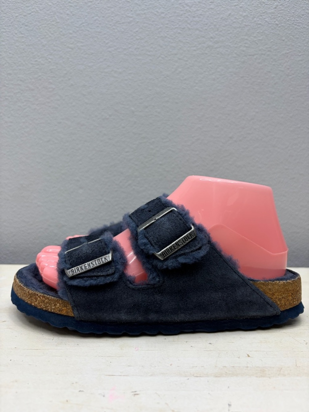 Birkenstock Blue Suede Shearling Arizona Sandals Size 37
